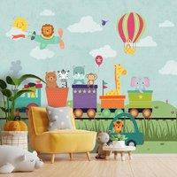 Kids Animal Party Train Wall Mural