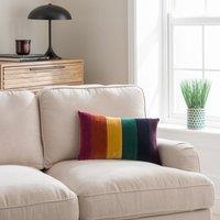 Clara Striped Rainbow Cotton Velvet Rectangular Cushion