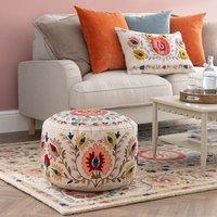 Hani Embroidered Round Pouffe