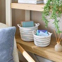 Set of 2 Blue Striped Cotton Rope Baskets