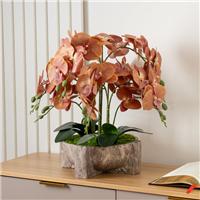 Artificial Brown Orchid in Marble Effect Footed Plant Pot