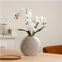 Artificial Real Touch White Orchid in Flat Silver Vase