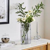 Luxe Ribbed Rectangle Grey Glass Vase
