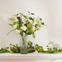 Artificial White Floral & Eucalyptus Arrangement in Glass Vase