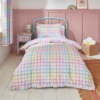 Rainbow Frilled Checked Duvet Cover & Pillowcase Set