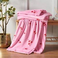 Catherine Lansfield Hearts Pink Fleece Throw Blanket 200cm x 240cm