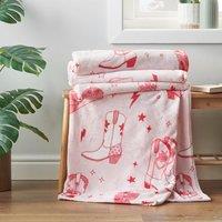 Sassy B Cowgirl Boot Fleece Pink Throw Blanket 200cm x 240cm