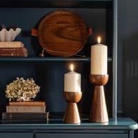 Set of 2 Harvey Walnut Wooden Candle Holders
