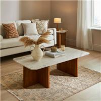 Arya Coffee Table, Mango Wood and Real Marble