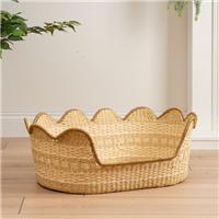 Natural Scallop Woven Pet Bed