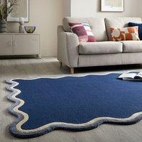 Azure Wave Border Wool Rug