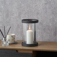 Black Ribbed Metal Glass Cylinder Hurricane Candle Holder