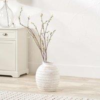 Ribbed White Wash Fibrestone Decorative Vase