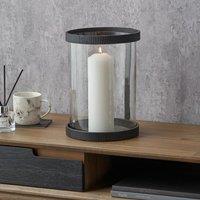 Black Ribbed Metal Glass Cylinder Hurricane Candle Holder
