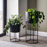 Set of 2 Round Graphite Metal Plant Stands
