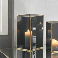 Brass & Smoked Glass Panelled Square Hurricane Candle Holder