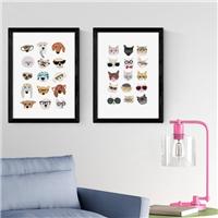East End Prints Set of 2 Cats and Dogs in Glasses Prints