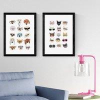 East End Prints Set of 2 Cats and Dogs in Glasses Prints