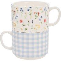 Eggs Traordinary Gifting Set of 2 Gingham and Flower Stacking Mugs