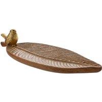 Hestia Wood Effect Trinket Dish with Gold Bird
