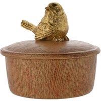 Hestia Wood Effect Trinket Box with Gold Bird