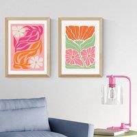 East End Prints Set of 2 Orange and Pink Botanicals by Luxe Poster Co Prints