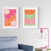 East End Prints Set of 2 Orange and Pink Botanicals by Luxe Poster Co Prints