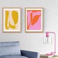 East End Prints Set of 2 Yellow and Pink Abstract by Apricot and Birch Prints