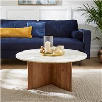 Arya Round Coffee Table, Mango Wood and Real Marble