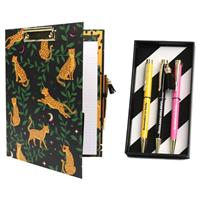 Tache A4 Leopard Padfolio & Positivity 3 Pen Set