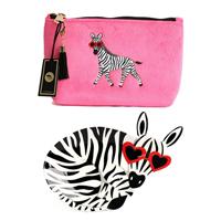 Tache Small Zebra Velvet Make Up Bag & Trinket Dish Set