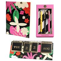 Tache B5 Floral Sketchbook, Perpetual Desk Flip Calendar and 3 Pen Set