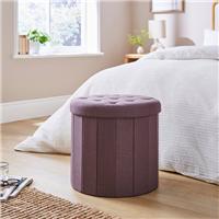 Faux Linen Round Ottoman