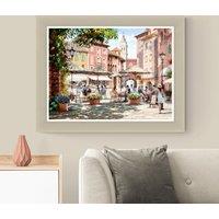 Artko Summer Courtyard Cafe Framed Print