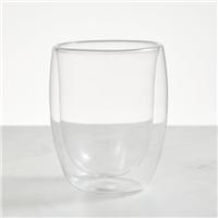 Curved Handleless Double Walled Glass Mug
