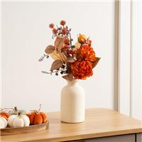 Artificial Orange Rose Arrangement in Cream Ceramic Vase