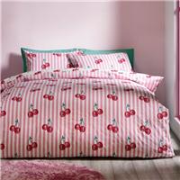 Catherine Lansfield Disco Cherries Stripes Polycotton Duvet Cover & Pillowcase Set