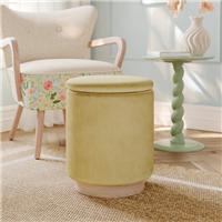 Round Velvet Storage Footstool