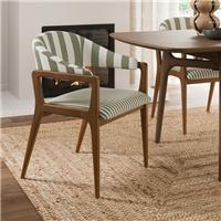 Hugh Carver Dark Stained Dining Chair, Contrast Stripe Fabric