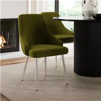 Shea Set of 2 Chrome Leg Dining Chairs, Velvet