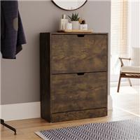 Vida Designs 2 Tier Dark Wood Effect Slot Handle Shoe Cabinet