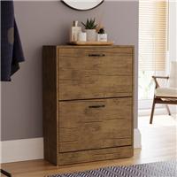 Vida Designs 2 Tier Antique Wood Effect Shoe Cabinet