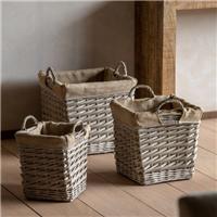 Cedar & Sage Set of 3 Faden Square Lined Baskets