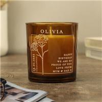 Personalised January Birth Flower Glass Candle