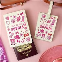 Personalised Cowgirl Leather Passport Holder & Luggage Tag