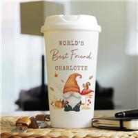 Personalised Autumn Gnome Travel Cup