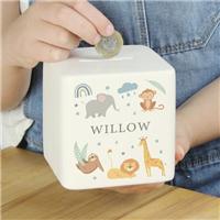 Personalised Safari Animals Ceramic Money Box
