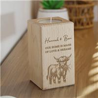 Personalised Highland Cow Wooden Tealight Holder