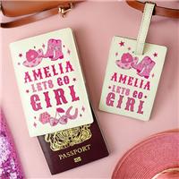 Personalised Let's Go Girl Passport Holder & Luggage Tag