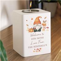 Personalised Autumn Gnome Tealight Holder